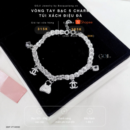 Lắc Tay Bạc Cho Nữ Charm Túi Xách Điệu Đà GOJI