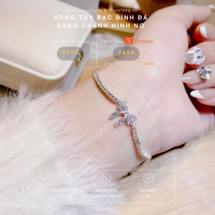 Lắc Tay Bạc Cho Nữ Đính Đá Full Hình Nơ GOJI