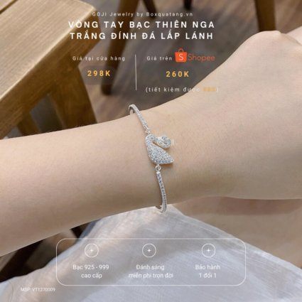 Lắc Tay Bạc Cho Nữ Thiên Nga Đính Đá GOJI