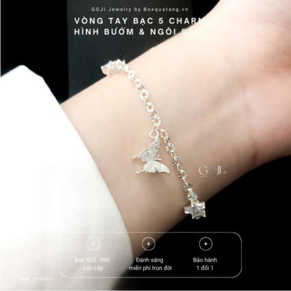 Lắc Tay Bạc Nữ Charm Hình Bướm Và Ngôi Sao GOJI
