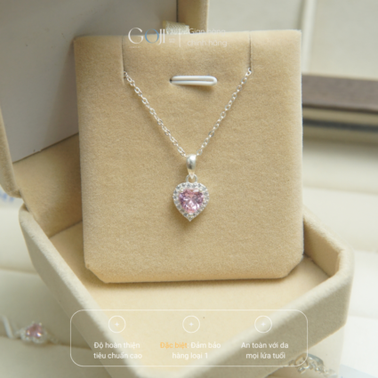 Dây Chuyền Bạc Cho Nữ Mặt Trái Tim Vĩnh Cửu Đính Đá Hồng GOJI Mã 22