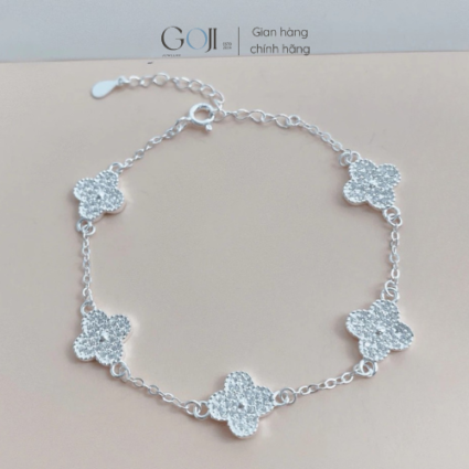 Lắc Tay Bạc Cho Nữ Cỏ 4 Lá Đính Đá 5 Charm GOJI