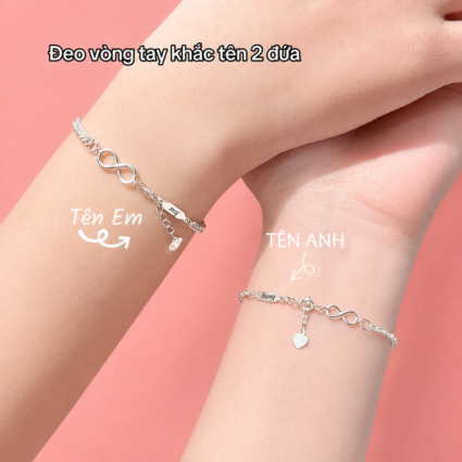 Lắc Tay Đôi Khắc Tên theo yêu cầu chất liệu bạc Mẫu 06